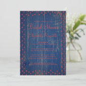 Blauer Roter Rustikaler Brautdusche Einladungen (Stehend Vorderseite)