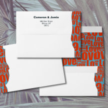 Blauer Rottypografie-Grenzhochzeitseinladung