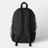 Blauer Rucksack mit Regenbögen und Blitzsymbolen (Rückseite)