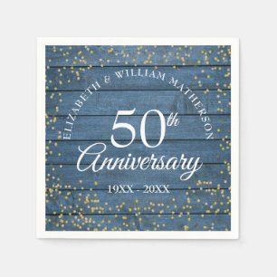 Blauer Rustikal 50. Jubiläums-Goldstaub-Konfetti Serviette