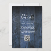 Blauer Rustikaler Boho-Barn-Holz-Hochzeits-QR-Code Einladung (Rückseite)