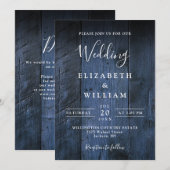 Blauer Rustikaler Boho-Barn-Holz-Hochzeits-QR-Code Einladung (Vorne/Hinten)