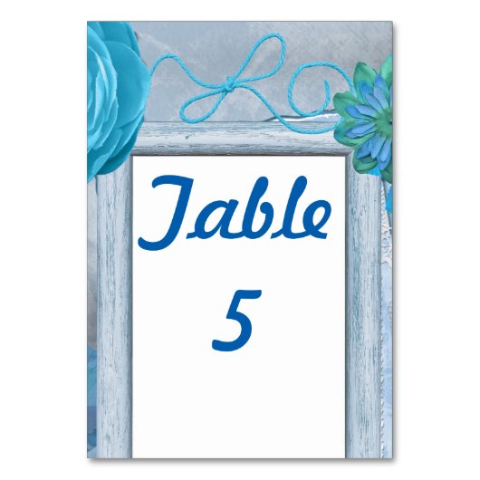 Blauer rustikaler Hochzeitsstil Tischnummer (Vorderseite)