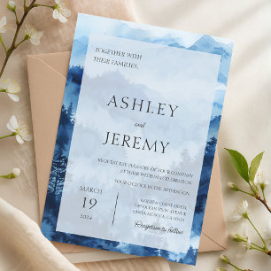 Blauer Rustikaler Hochzeitswald Einladung