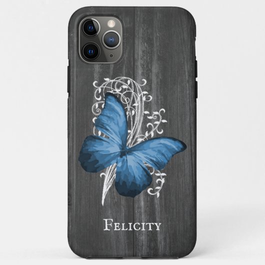 Blauer Rustikaler Schmetterling Personalisiert Case-Mate iPhone Hülle (Rückseite)