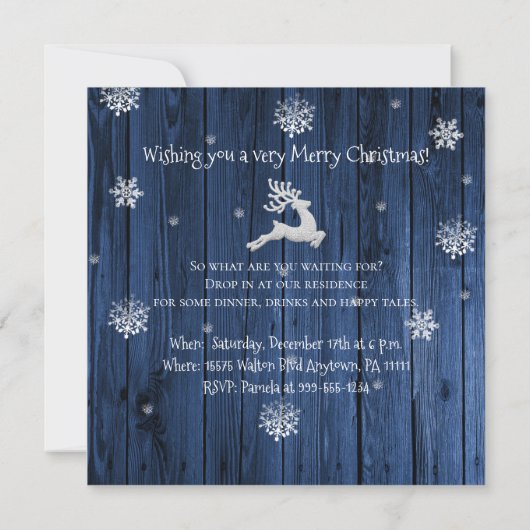 Blauer Rustikaler Weihnachtsmann Einladung (Rückseite)