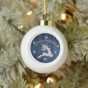Blauer Rustikaler Weihnachtsmann Gerahmter Ornamen Keramik Kugel-Ornament
