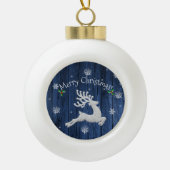 Blauer Rustikaler Weihnachtsmann Gerahmter Ornamen Keramik Kugel-Ornament (Vorderseite)