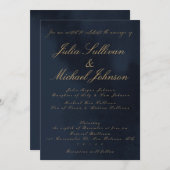 Blauer Samt Look Kalligrafie Einladung Hochzeit (Vorne/Hinten)