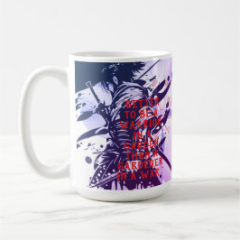 Blauer Samurai und Kirschblüten-Tusche-Kunst Motiv Kaffeetasse