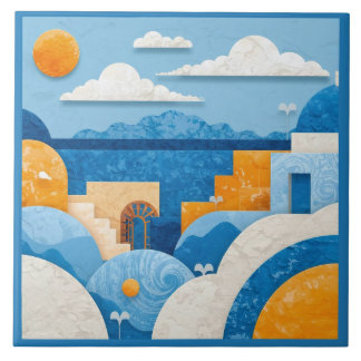 Blauer Santorini Mittelmeer Azulejo Fliese