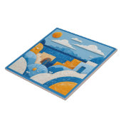 Blauer Santorini Mittelmeer Azulejo Fliese (Seite)