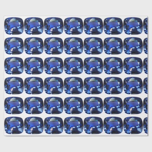 Blauer Saphir Cushion Cut Muster Geschenkpapier (Flach)