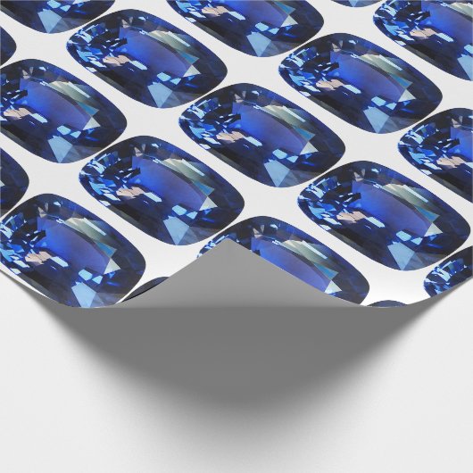 Blauer Saphir Cushion Cut Muster Geschenkpapier (Ecke)