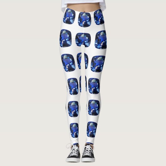 Blauer Saphir Cushion Cut Muster Leggings (Vorderseite)