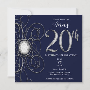 Blauer Saphir & Silber-Diamant 20 20. Geburtstag Einladung