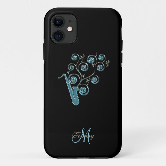 Blauer Saxophone-personalisierter Musik iPhone 5 Case-Mate iPhone Hülle (Rückseite)