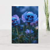 Blauer Schädel Halloween-Blume Karte (Rückseite)