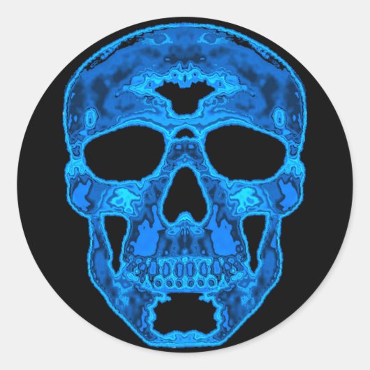 Blauer Schädel-Horror Runder Aufkleber (Vorderseite)