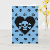 Blauer Schädel im Herzen Karte (Gelbe Blume)