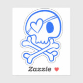 Blauer Schädel mit Herz-geformtem Eyepatch Aufkleber (Blatt)