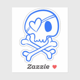 Blauer Schädel mit Herz-geformtem Eyepatch Aufkleber