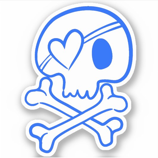 Blauer Schädel mit Herz-geformtem Eyepatch Aufkleber (Vorderseite)