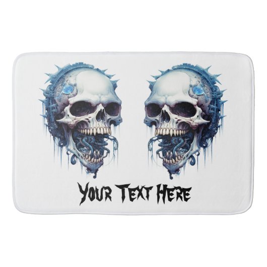 Blauer Schädel mit Maden und Steampunkdetails Badematte (Vorderseite)