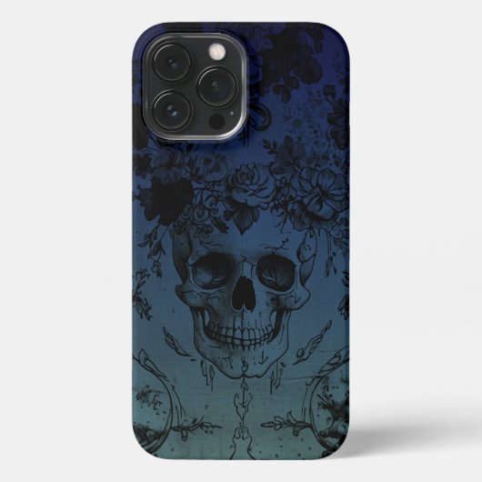 Blauer Schädel und Blumen iPhone Hülle (Rückseite)