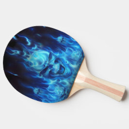 blauer Schädelkopf in den blauen Flammen Tischtennis Schläger
