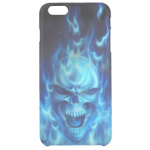 blauer Schädelkopf mit den Flammen Stammes- Durchsichtige iPhone 6 Plus Hülle