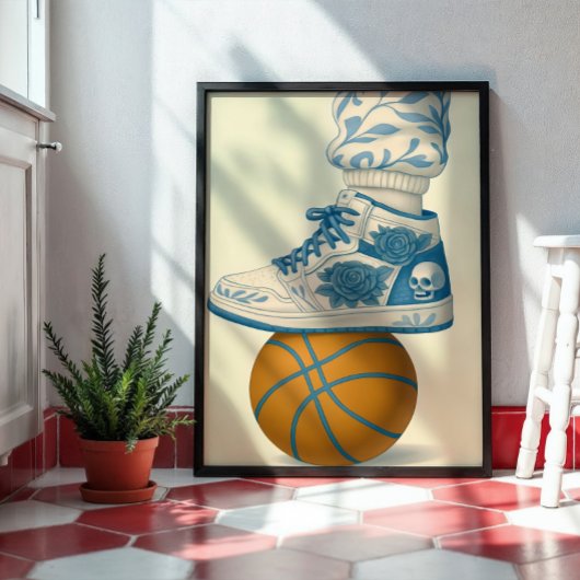 Blauer Schädelsneaker auf Basketball Poster