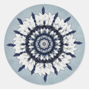 Blauer Schärpe-Mandala-Kunst-Aufkleber Runder Aufkleber