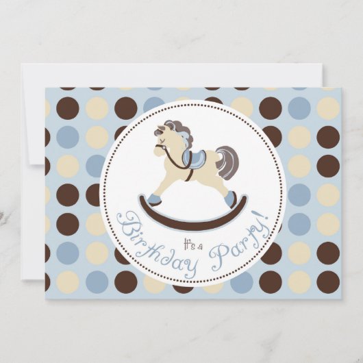 Blauer Schaukelpferd-Geburtstag Einladung (Vorderseite)