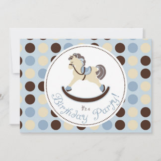 Blauer Schaukelpferd-Geburtstag Einladung