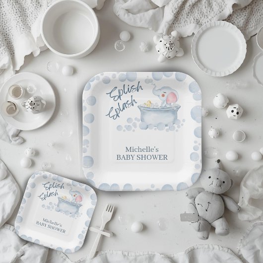 Blauer Schaumbad-Tier-Baby-Party Pappteller