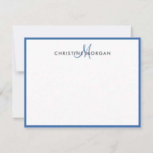 Blauer, schick-minimalistischer Monogramm-Name Mitteilungskarte (Vorderseite)