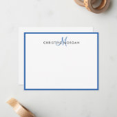 Blauer, schick-minimalistischer Monogramm-Name Mitteilungskarte (Vorderseite/Rückseite Beispiel)