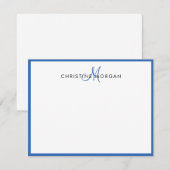 Blauer, schick-minimalistischer Monogramm-Name Mitteilungskarte (Vorne/Hinten)