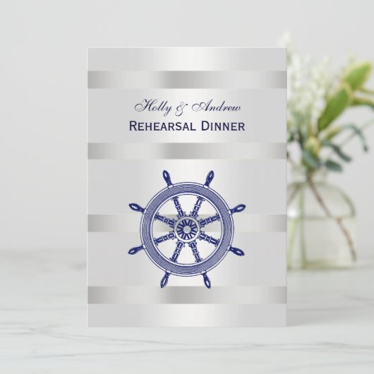 Blauer Schiffsrad Silver Wht BG V Probe Din Einladung (Stehend Vorderseite)