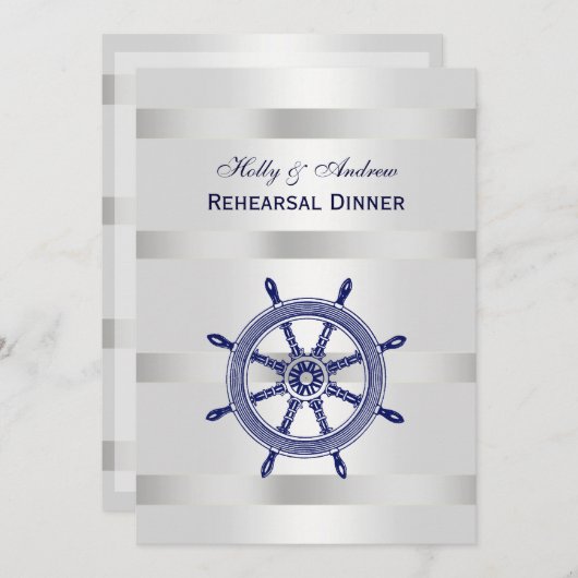 Blauer Schiffsrad Silver Wht BG V Probe Din Einladung (Vorne/Hinten)