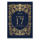 Blauer Schild Mittelalter Fantasy Monogramm Hochze Tischnummer (Rückseite)