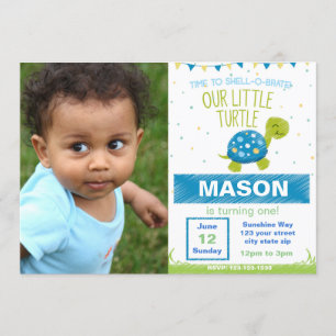 Blauer Schildkröte Geburtstag Einladung mit Foto