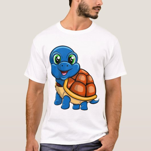 Blauer Schildkröten-Aufkleber T-Shirt (Vorderseite)