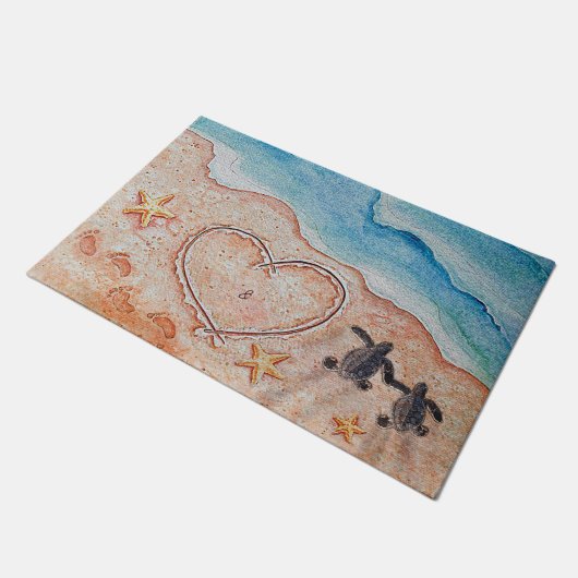 Blauer Schildkrötenlöffel Liebe Door Mat, Ocean Do Fußmatte (Schrägansicht)