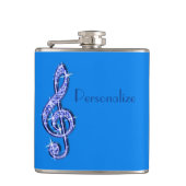 Blauer schillernder funkelnd Musiknoten Flachmann (Vorderseite)