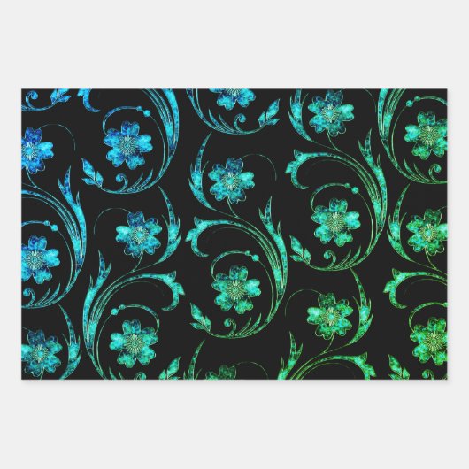 Blauer Schimmer Floral 2 Geschenkpapier Set (Vorderseite 3)