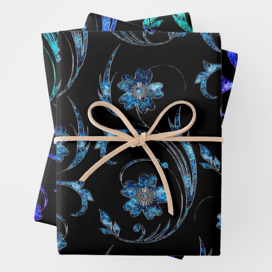 Blauer Schimmer Floral 2 Geschenkpapier Set (Beispiel)