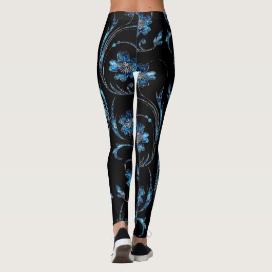 Blauer Schimmer Floral 2 Leggings (Rückseite)