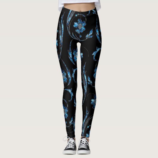 Blauer Schimmer Floral 2 Leggings (Vorderseite)